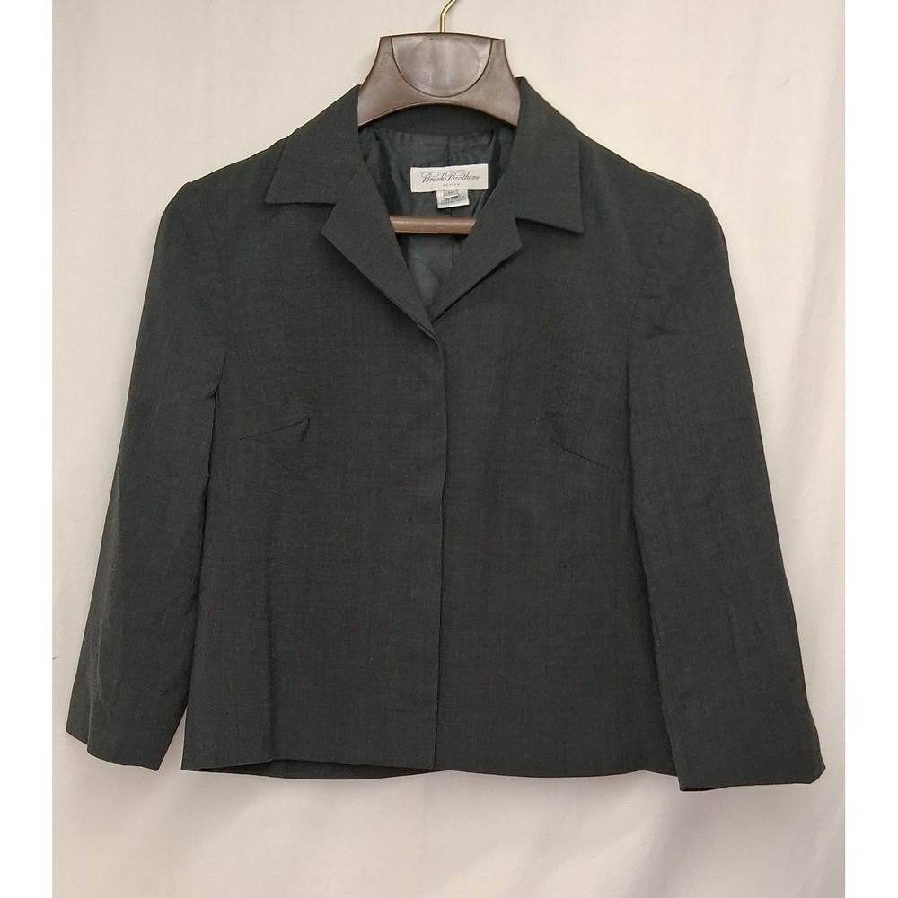 Brooks Brothers Women's Blazer Gray Wool Blend‎ Cropped Career Suit Jacket 8P